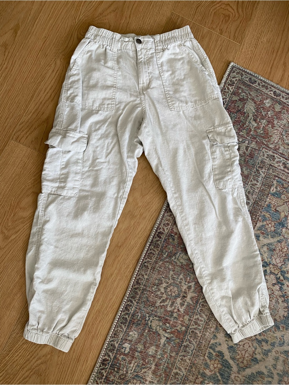 Harlow Linen-Blend Size Small Cream Cargo Pants